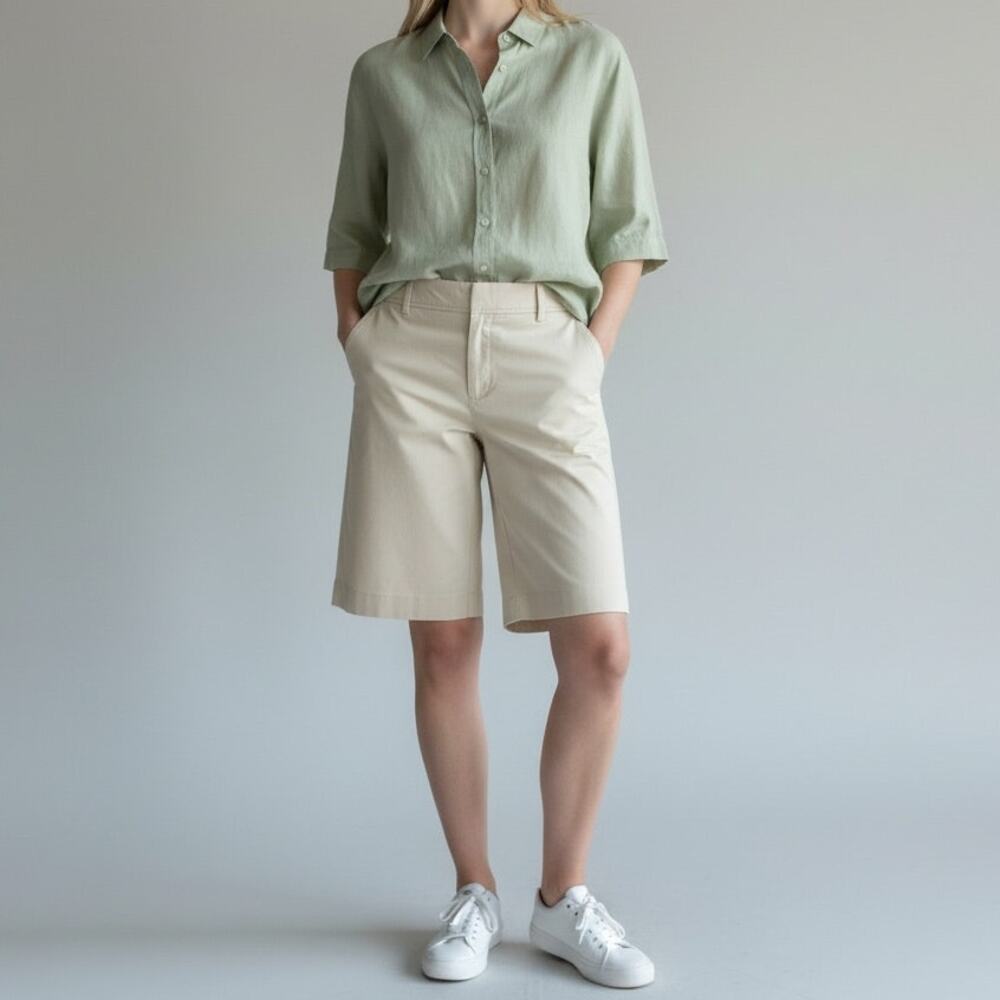 Talbots Perfect Short 9.5" NWT Women's Sz 2P Beige Mid Rise Bermuda Cotton